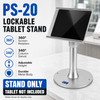 PS-20 lockable tablet POS stand 7-16 inch - anti-theft universal holder with 360 rotation and height adjustable metal base