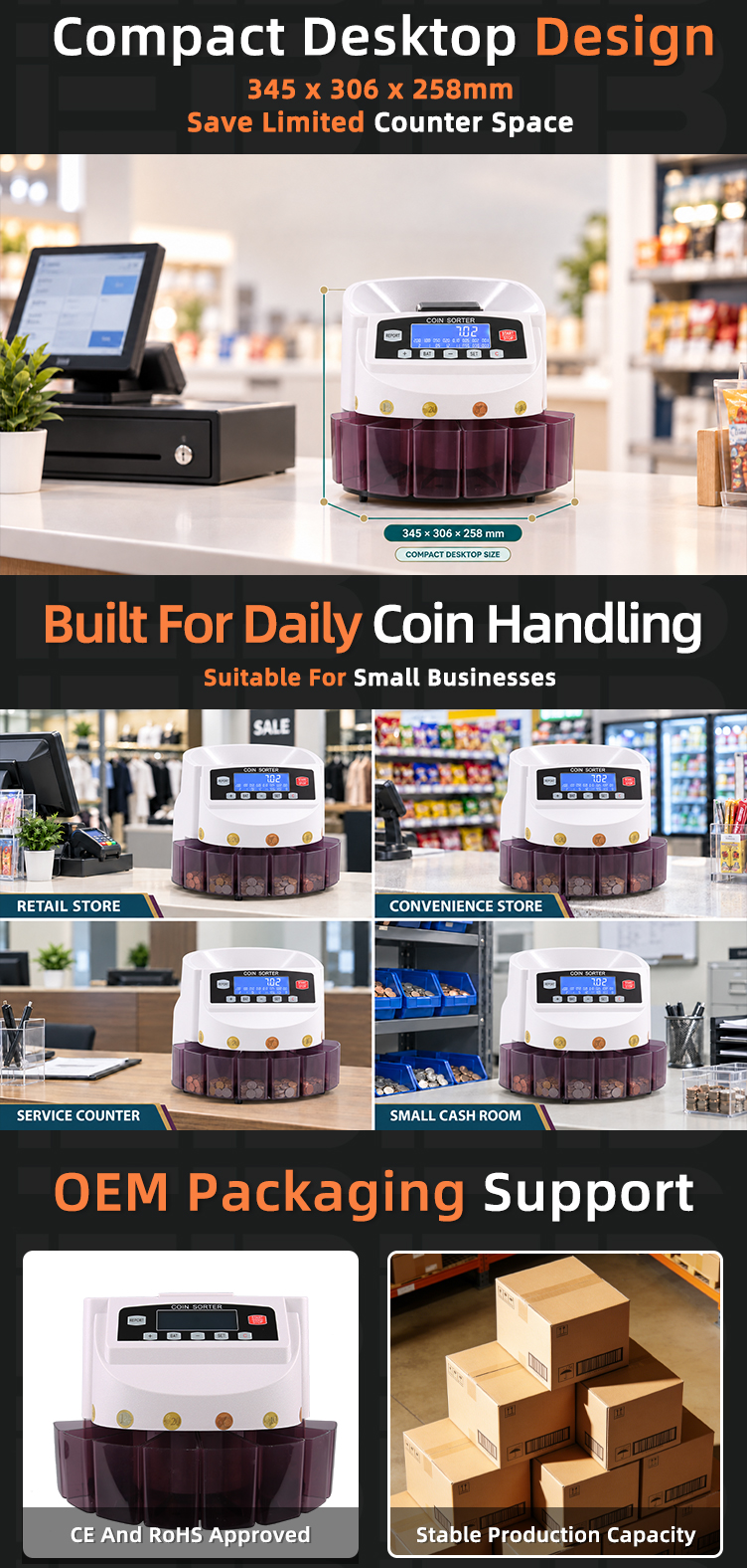 CS-5503 with 400 to 500 hopper capacity and simple operation for everyday coin cash counting duties