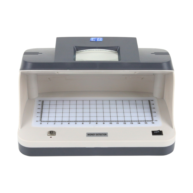 EB DC-2089C portable USB money detector on white background, cordless rechargeable currency checker with UV lamp and 5X magnifier