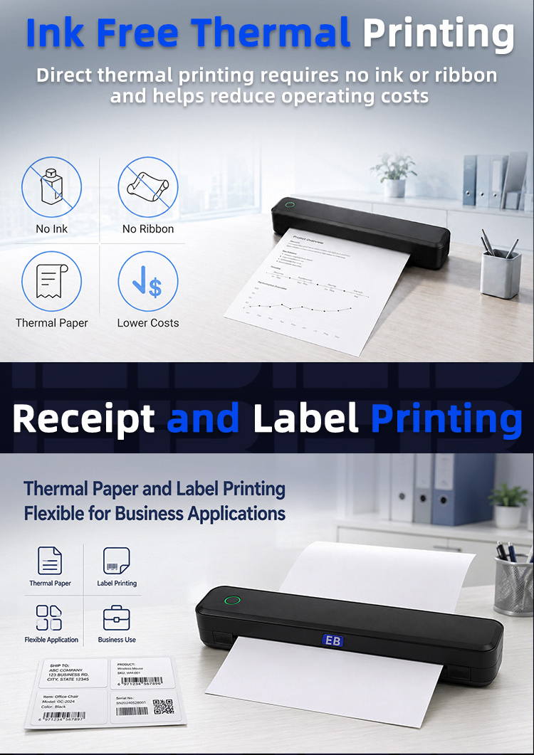 TCP-8000BY thermal printer with 203DPI output resolution for clear A4 label text and document content