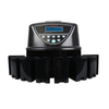 CS-5506 multi-currency plastic coin counter sorter on white background, high speed machine with optical sensor and large LCD display rated 350 coins per minute