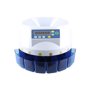 CS-5507 Euro coin counter sorter on white background, industrial plastic coin money counter with LED display for easy viewing of counting results