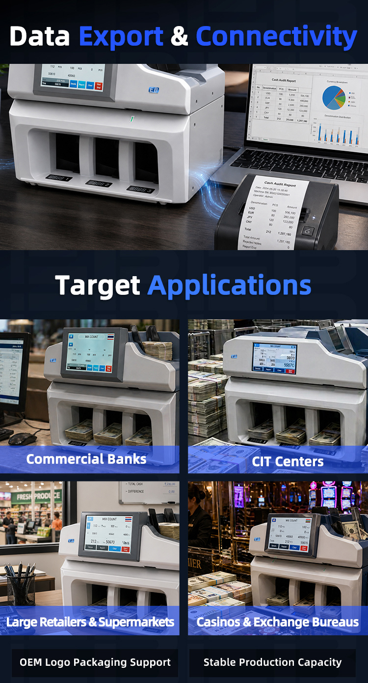 Serial number recognition of BS-621 currency sorter capturing banknote serial numbers with data storage and printing support