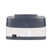 EB DC-2089C portable USB money detector in use at a retail counter and outdoor cash collection point, cordless operation without a power outlet