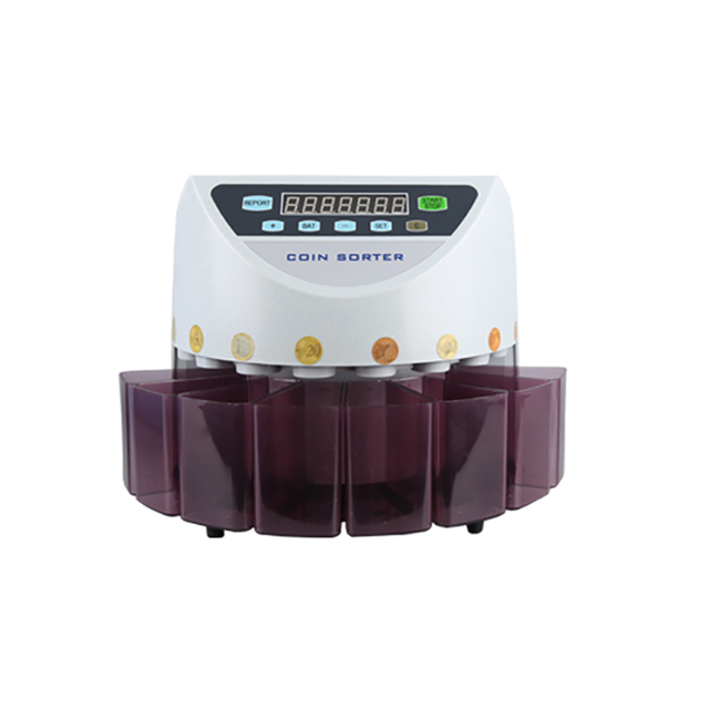 EB CS-5501 multi coin portable sorter counter on white background, 500 coin capacity machine with LED display for coin sorting