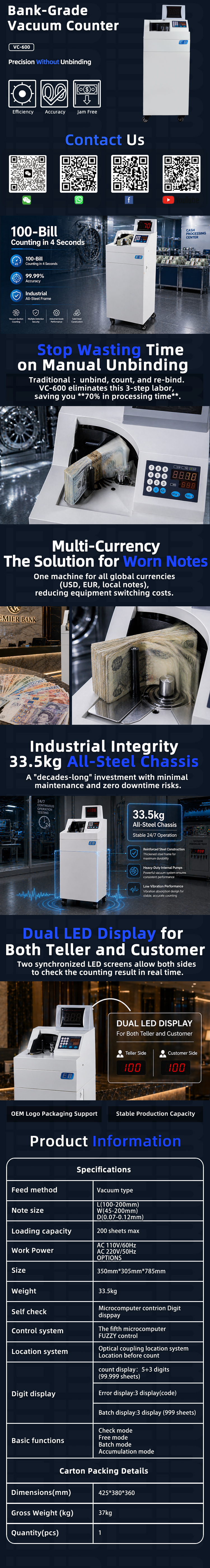 The VC-600 isn't just a counter—it's an ergonomic productivity revolution for cash-intensive operations. By combining vertical-feed innovation with industrial-grade performance, it eliminates the bottlenecks that slow traditional cash workflows—delivering measurable ROI through speed, accuracy, and operator comfort.