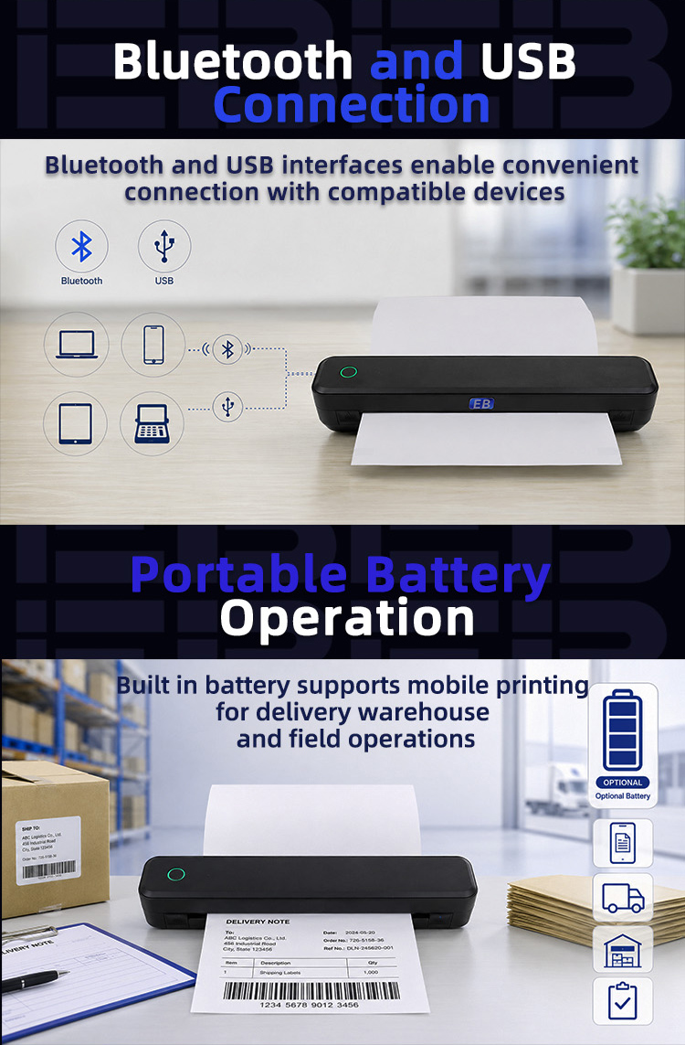 TCP-8000BY portable thermal printer with 10mm/sec print speed for A4 label and document output