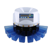 Close-up of CS-5507 coin counter sorter, clear LED display showing total value and coin quantity, individual coin drawers and a hopper holding approximately 500 to 700 coins
