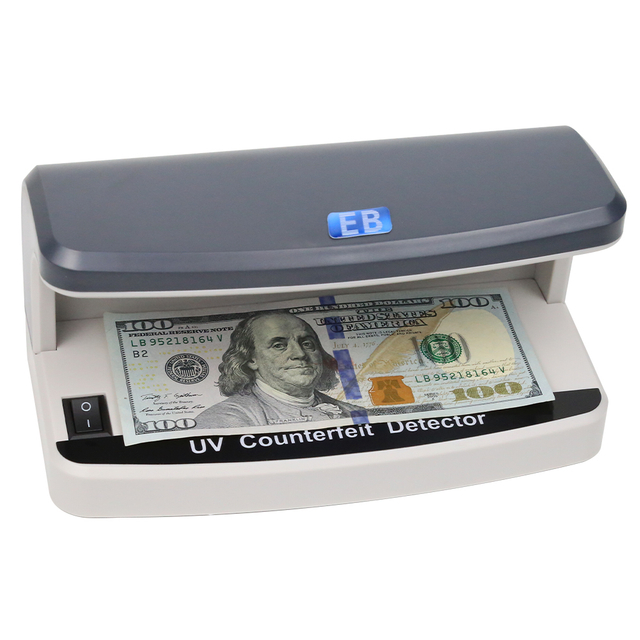DC-5000 USB rechargeable UV banknote detector front view with compact portable design and lithium battery