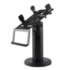 PS-10 custom POS terminal stand front view in black and white finish with industrial metal mounting base