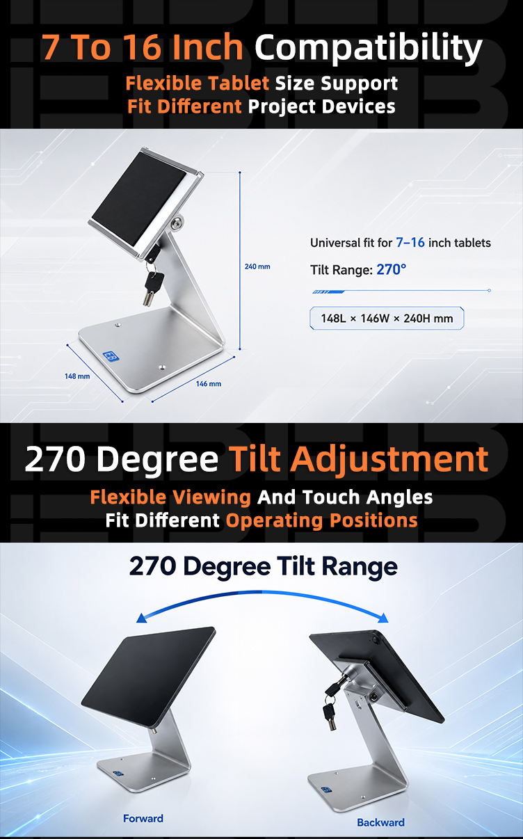 Full surface reusable nano adhesive pad of PS-17 lockable tablet POS stand providing firm tablet contact and easy replacement