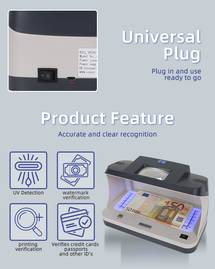 Built-in ruler area of EB DC-2089C detector allowing quick measurement of paper currency size for added verification confidence