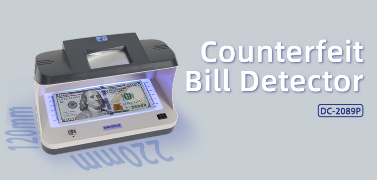 DC-2089P professional currency UV detector on white background, portable counterfeit detection scanner with UV and MG sensors