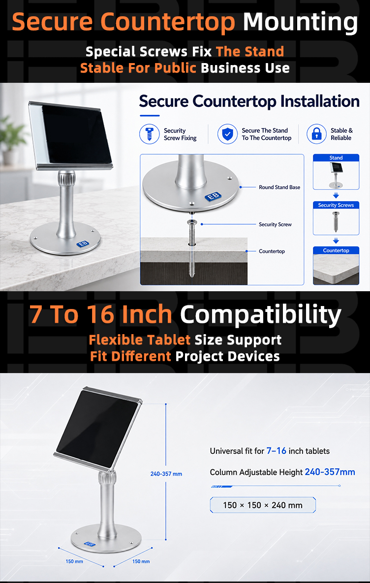 Full surface reusable nano adhesive pad of PS-21 combination lock metal tablet POS stand providing firm tablet contact and easy replacement