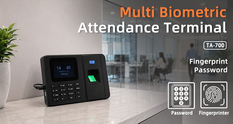 TA-700 fingerprint time attendance machine overview, biometric access control system with keypad input and USB data export for staff time recording