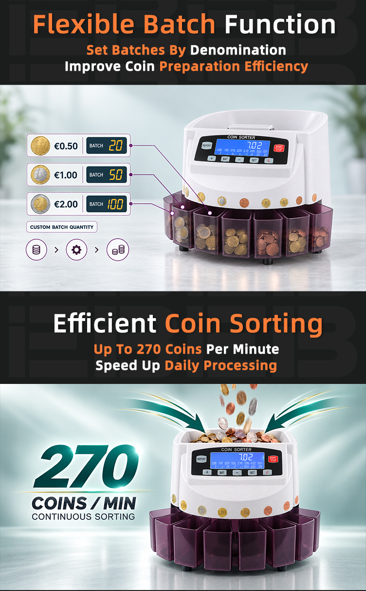 Batch function of CS-5503 presetting counts for different denominations at the same time for batch coin handling