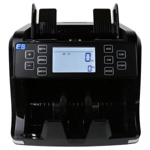 LD-1500 business grade bill counter front view with LCD display showing amount preset and 4-way UV MG IR DD detection