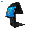 PS-20B metal iPad kiosk in use at luxury resort front desk for guest self check-in with 90 degree rotation