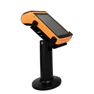 PS-70 convenience store POS stand front view in black and white finish with 360 degree rotation base