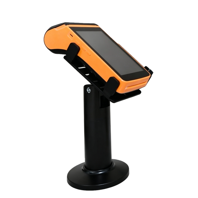 PS-70 convenience store POS stand front view in black and white finish with 360 degree rotation base