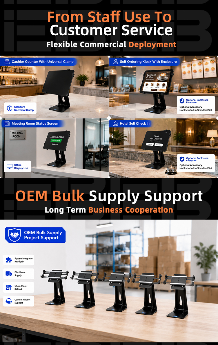 SPCC steel structure and hidden wiring of PS-525 EB POS tablet stand with 360 rotation for reliable commercial support and tidy cables