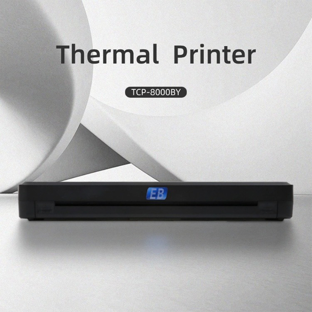 TCP-8000BY portable wireless thermal printer on white background, 203DPI ink free A4 label and document printer for home office stock