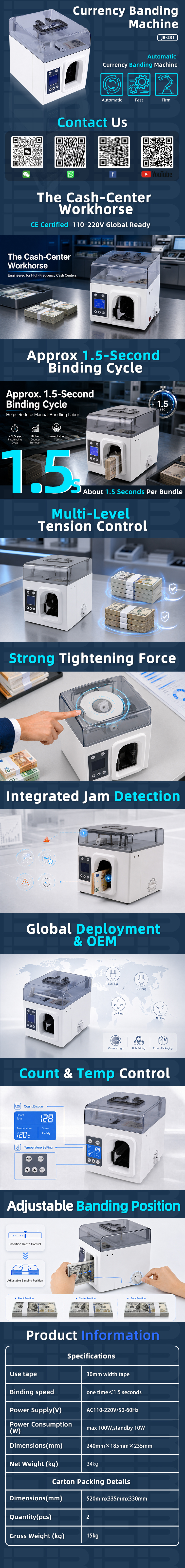 The JB-231-1 is the perfect entry-level automation upgrade for any small business serious about cash management. It delivers bank-grade bundling quality in a footprint and price point that any operation can justify—the smartest first step toward back-office modernization.