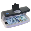 DC-6100 UV bank-grade banknote detector front view with built-in magnifier and rechargeable battery cordless design