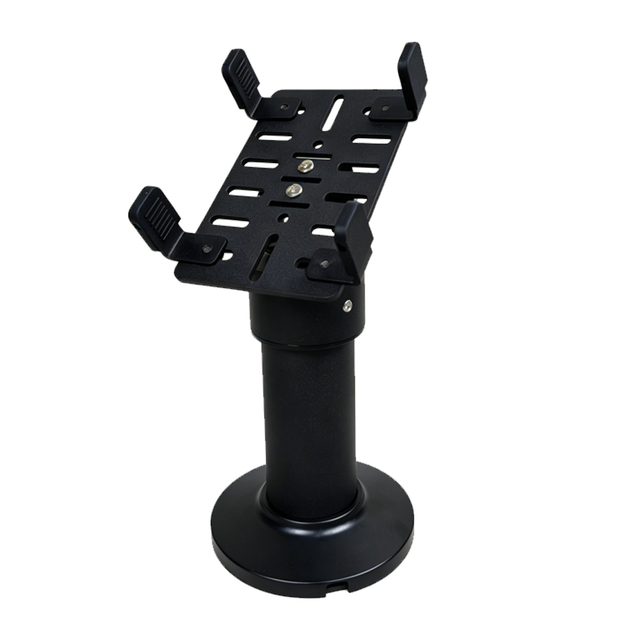 PS-80 all-steel handheld POS stand front view in black finish with adjustable clamp and 360 degree rotating base