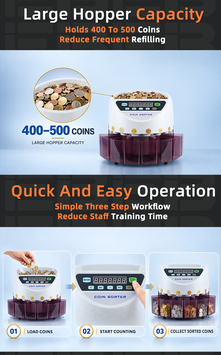 Batch function of EB CS-5501 configuring preset counts across different denominations and stopping each drawer channel automatically when its target is reached