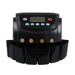 CS-5508 8-drawer coin counter sorter on white background, automatic multi-currency coin sorting machine for USD EUR JPY coins with LCD display and 270 units per minute speed